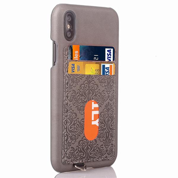 ID Credit Card Slot Embossed Leather Back Phone Case For Iphone X,For iPhone X back case cover with card holders