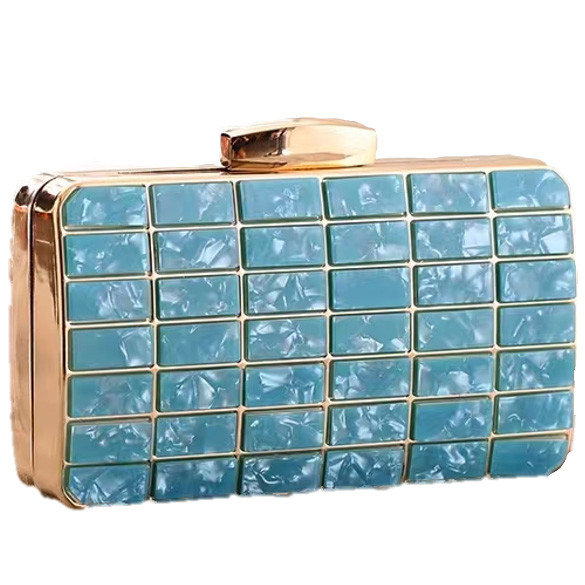 Quality Rectangular Evening Clutch Purse Bag Metal Frame Inlaid Green Acrylic wholesale