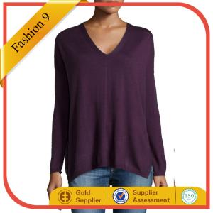 China Long-Sleeve Double V-Neck Tunic, Deep Purple on sale