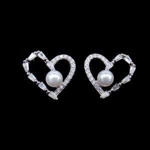 Cheap Fashion 925 Silverl Earrings White Zircon With Fresh Water Pearl Heart Shaped for sale