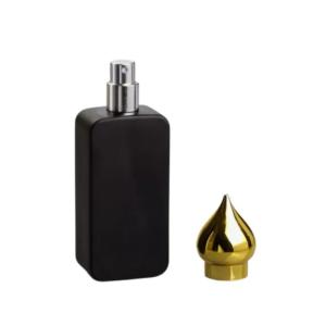 Black Matte Glass Rectangle Perfume Bottle Refillable With Screw Gold Cap