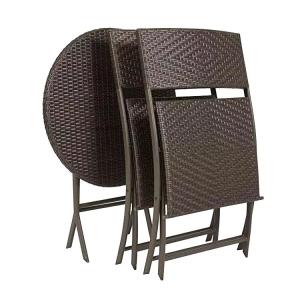 Outdoor Courtyard Furniture Set with Foldable PE Rattan Wicker Dining Table and