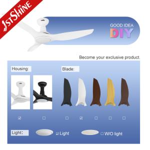 Power Saving AC Motor Plastic Ceiling Fan White Warm Yellow Light