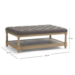 Upholstered Tufted Coffee Table Ottoman Modern Design With Wooden Shelf