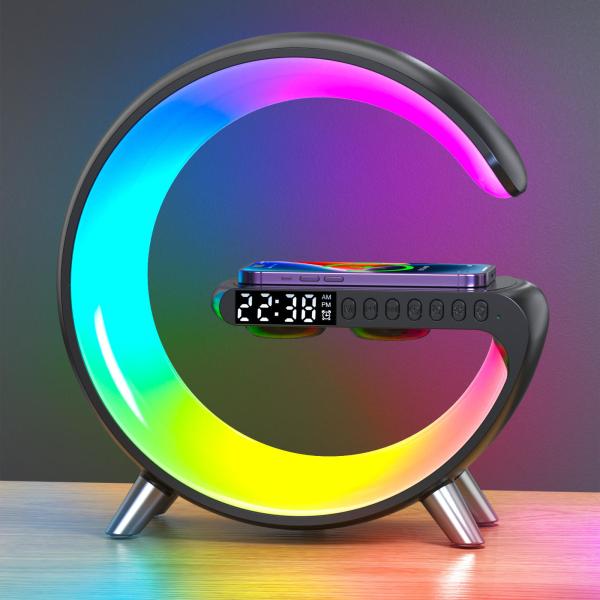 225*82*230mm ABS Plastic RGB Smart Table Lamps Time Display With Wireless