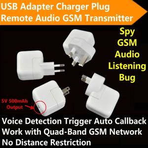 China Mini AC Adapter Charger US/EU Plug Hidden Spy GSM SIM Remote Audio Transmitter Listening Ear Bug W/ 5V USB Output on sale
