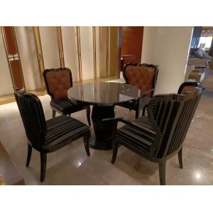 China Gelaimei Leather Upholstery Glass Dining Table And Chairs Diameter 1 Meter on sale
