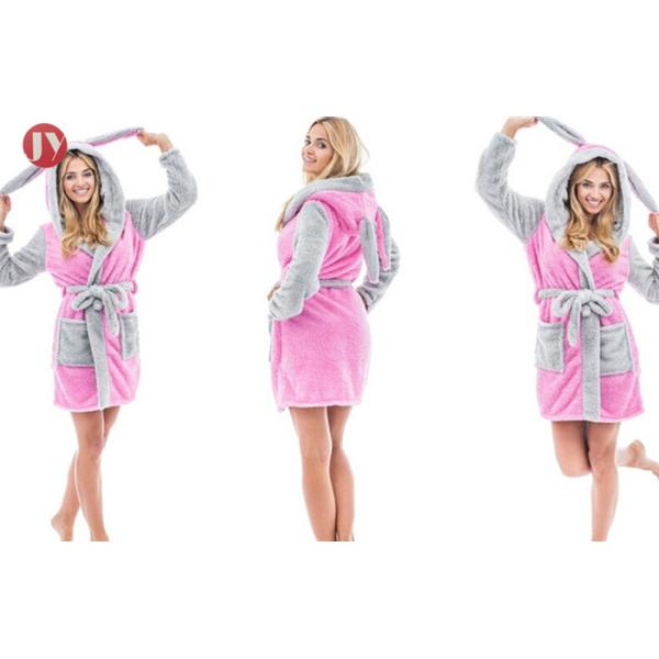 Cute Super Soft Fluffy Womens Plush Fleece Robe , Sherpa Fleece Bathrobe With Animal Hood Pattern