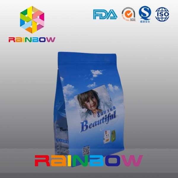 Custom Printed Flat Bottom Plastic Bags , Quad Seal Block Bottom Bag With Clear