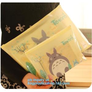 Eco-friendly plastic custom slider zipper PVC stationery bag, k slider zipper
