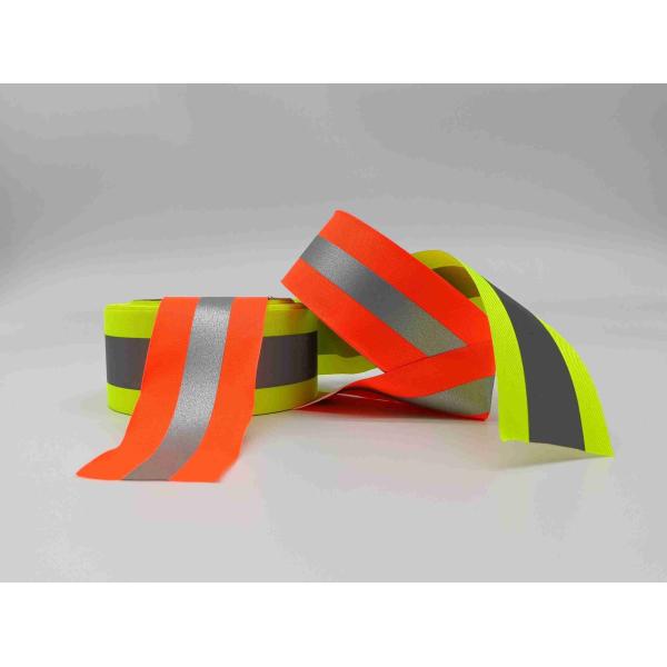 Orange Fluorescent Green Reflective Tape Ribbon Safety With Heat Transfer Reflective Film Woven Reflective Tape