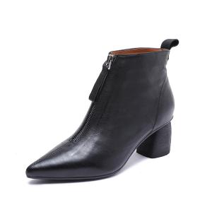 S324 Simple Top Layer Cowhide Pointed High-Heeled Women'S Short Boots, All-Match