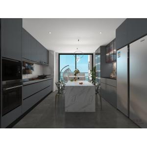 Fadior Gray-Blue Stainless Steel Double Linear Kitchen Cabinets With Wine