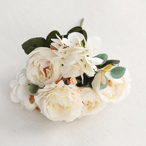 Simulated European style small handle bouquet of roses, fake flowers, living room home decoration, simulated bouquet of 6 hydrangeas, hibiscus roses