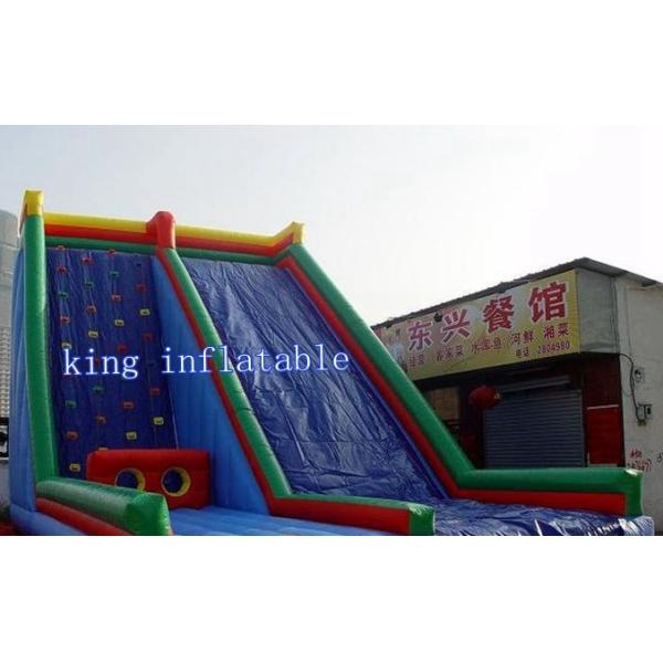 Custom Blue Inflatable Water Slide , Kids Entertainment Climbing Wall Inflatable