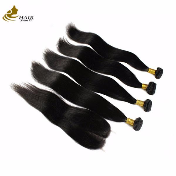 Quality 100g Virgin Human Hair Extensions Bundles Natural Black Straight With Closure wholesale