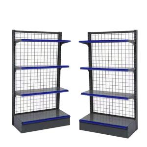 Convenience Store Mesh Back Gondola Shelving Grid 4 Layers Heavy Duty Shelf