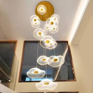 Modern Lotus Leaf Design LED Ceiling Acrylic Light Staircase Luxury Home Decorative Lighting Chandelier
