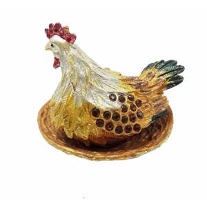 Wholesale pewter zinc alloy hen shape metal trinket box big size pewter hen