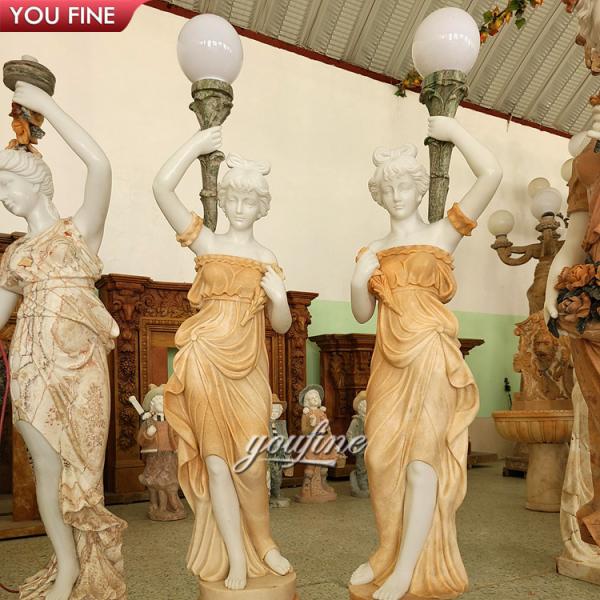 Garden Natural Stone Lady Sculpture With Lamp Marble Statue