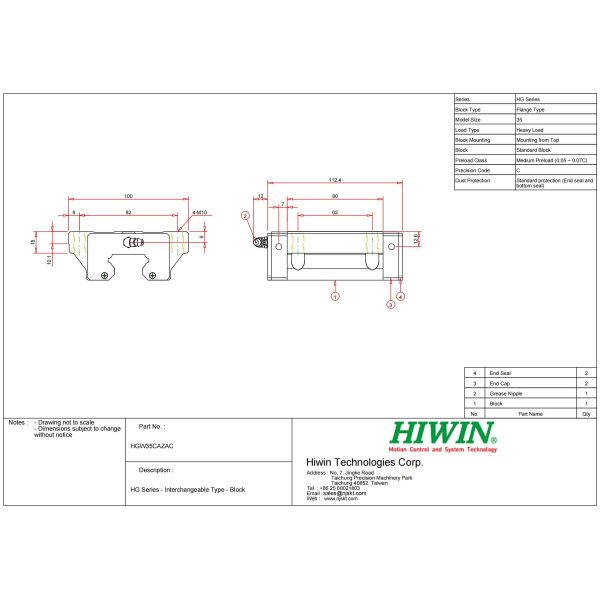 HIWIN HGW35CC Linear Guideway 35mm Linear Rail For Machining Centers
