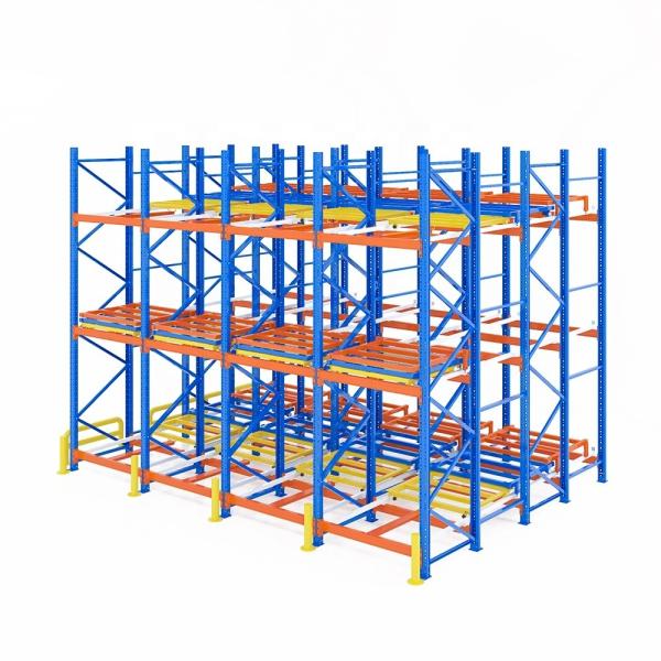 Push Back Pallet Racking System in signal blue for Warehouse Storage 1-2 pallet