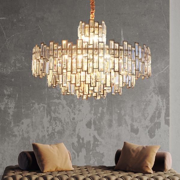 Luxury Dining Room Oval E14 Led Pendant Lights Plate Gold Steel Glass Chandelier(WH-MI-304)