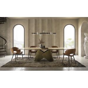 Big Size Boat Shape Base Ceramic Marble Top Dining Table With 8-10 Chairs