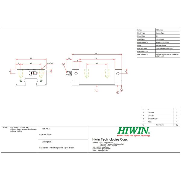 EGH30CA HIWIN Linear Guide High Durability For Automation Machines