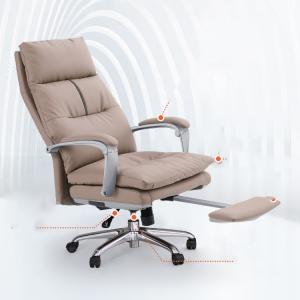 Reclining Genuine Leather Office Chair with Footrest Adjustable Height and