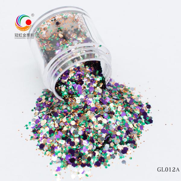 Christmas Crafts Polyester Rainbow Glitter Mix Polyester Hexagonal Bulk