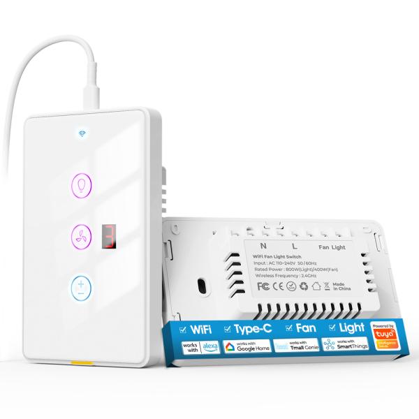 Quality Tuya Wifi Fan Light Us Switch Type C Timing Voice App Compatible With Alexa Google Home Smart Home wholesale