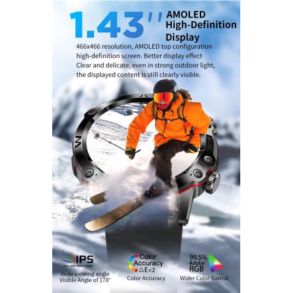 ET482 Smart Watch 1.43inch Amoled heart rate Monitor BT Call ECG HRV SOS For Elder