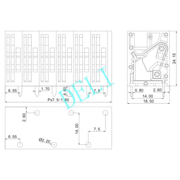 Pitch Spring Clamp Right Angle Terminal Block 7.5MM Pitch DL205VB-XX-7.5 300V