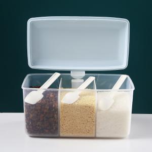 3 Compartment Rectangle Kitchen Seasoning Box With Spoon