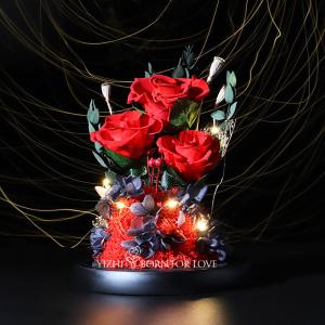 Deluxe 3 Rose Glass Shaded Eternal Rose Box For Your Loved One On Valentines Day