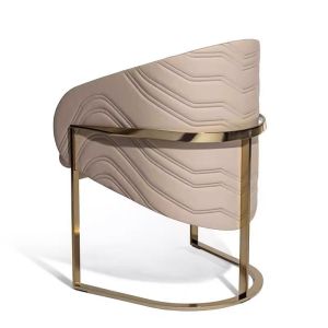 Hotel Standard Size Metal Frame Dining Chair with Golden Armrest Leather Seat