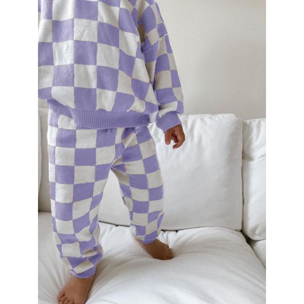 2PCS Customized Checkerboard Sweater Set 100% Cotton Knit Wear For Little Girls