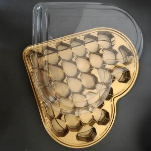 Customized 28 compartment heart-shaped chocolate container with transparent lid