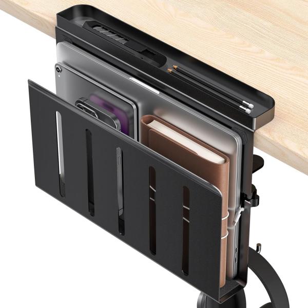 Quality Desk Side Storage No Drill Vertical Laptop Mount with Cable Tray and Hanging Organizer wholesale