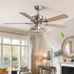 Brushed Nickel 2000LM Five Metal Blade Ceiling Fan With Light 65W