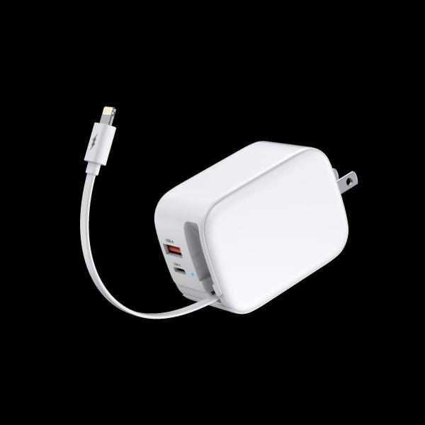 45W GaN Fast Charger For Mobile Phone/Ipad/Camera/PDA/MP3 With 3in1 8Pin Ports And Retractable Cables