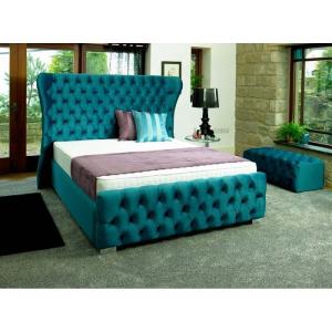 Customizable Crushed Velvet King Home Furniture Bed Frame With Buttons