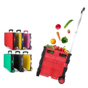 Grocery Small Lightweight Folding Plastic Shopping Cart 4 Wheels With Basket