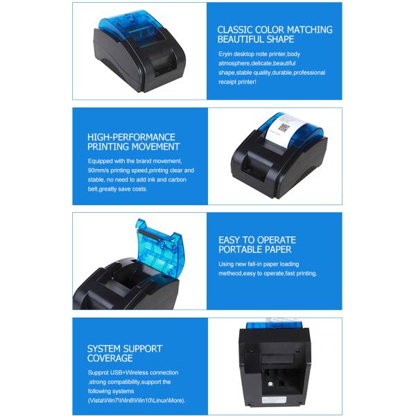 58mm Max Paper Size Home Thermal Printer for Cash Register Black Print Speed 70-90mm/s