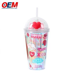 Factory custom PP Double Wall Cup With Straw OEM Plastic Cup Cute Bear Water Cup