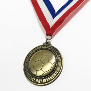Cheap Round Antique Bronze Soccer Metal Sports Medal With 3D Blank Back And Polyester Ribbon for sale