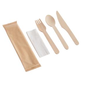 China 160mm JFB Craft Disposable Kraft Paper Wooden Cutlery Set With Napkins on sale
