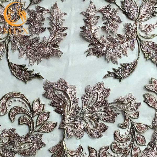Customized Gold Embroidery Lace Handmade Beaded Decorative Lace Fabric