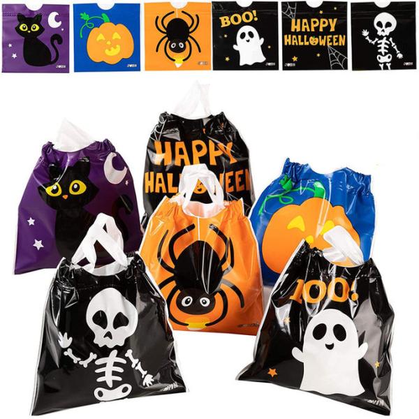 Kids Drawstring Produce Bags , LDPE 6*6inches Halloween Goody Bag